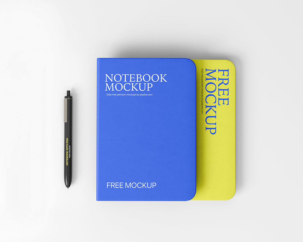 Top View of Notebook Mockup with Pen