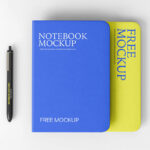 Top View of Notebook Mockup with Pen