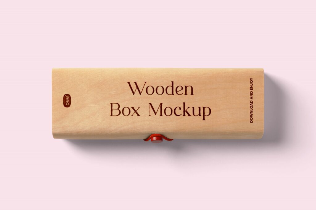Top View of Oblong Wooden Box Mockup