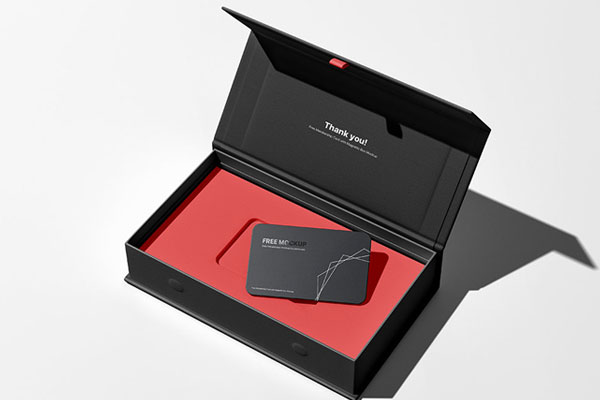 Top View of Open Magnetic Box Mockup with Membership Card