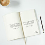Top View of Open Notebook Mockup with Coffee Cup