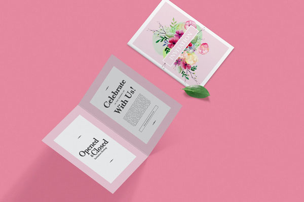 Top View of Opened and Closed Invitation Card Mockup