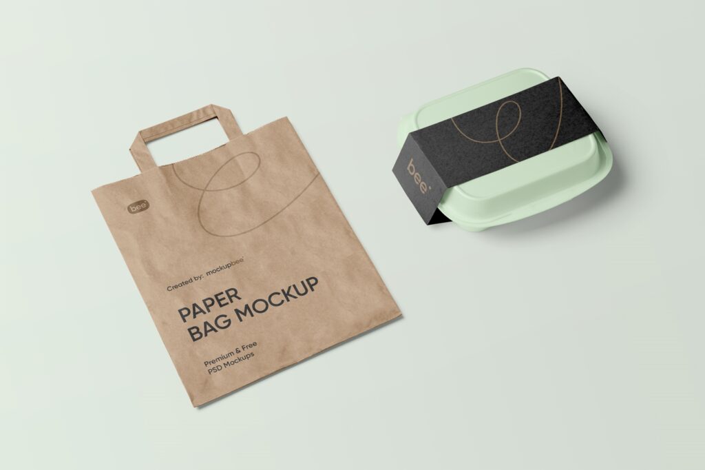 Top View of Packaging Box and Paper Bag Mockup