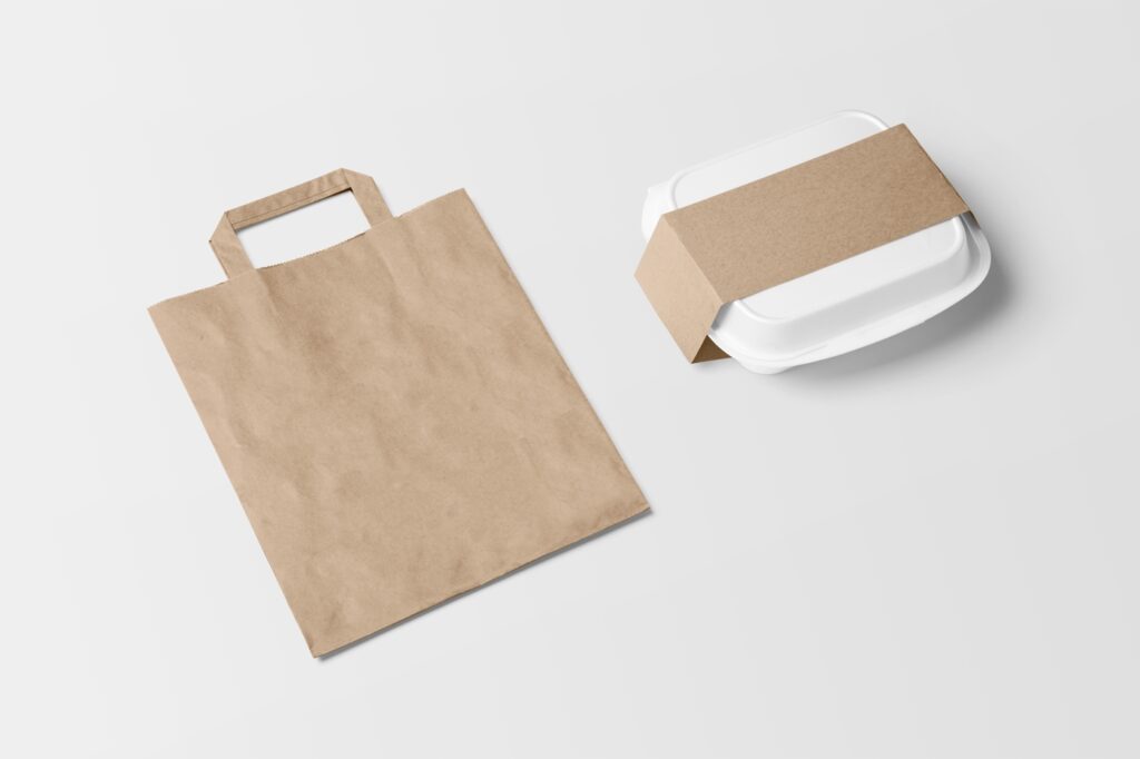 Top View of Packaging Box and Paper Bag Mockup