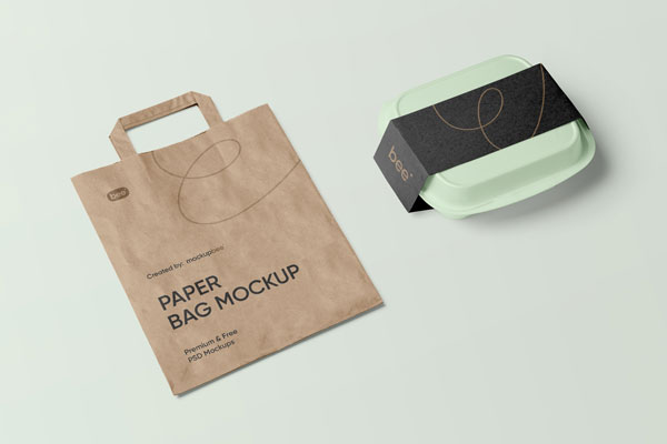Top View of Packaging Box and Paper Bag Mockup