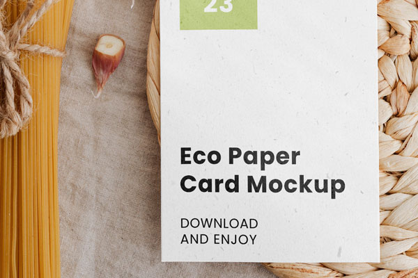 Top View of Paper Card Mockup with Pasta