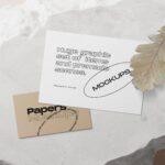Top View of Paper Cards Mockup with Oak Leaf