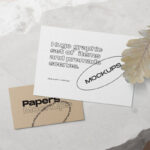 Top View of Paper Cards Mockup with Oak Leaf