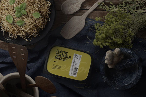 Top View of Pasta Preparation and Plastic Container Mockup