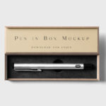 Top View of Pen Inside Its Wooden Box Mockup