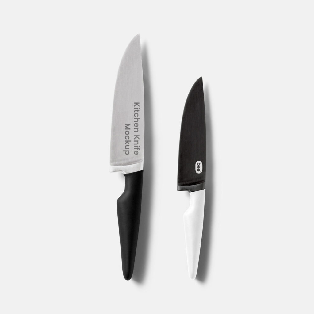 Top View of Realistic Double Kitchen Knifes Mockup