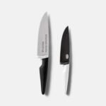 Top View of Realistic Double Kitchen Knifes Mockup