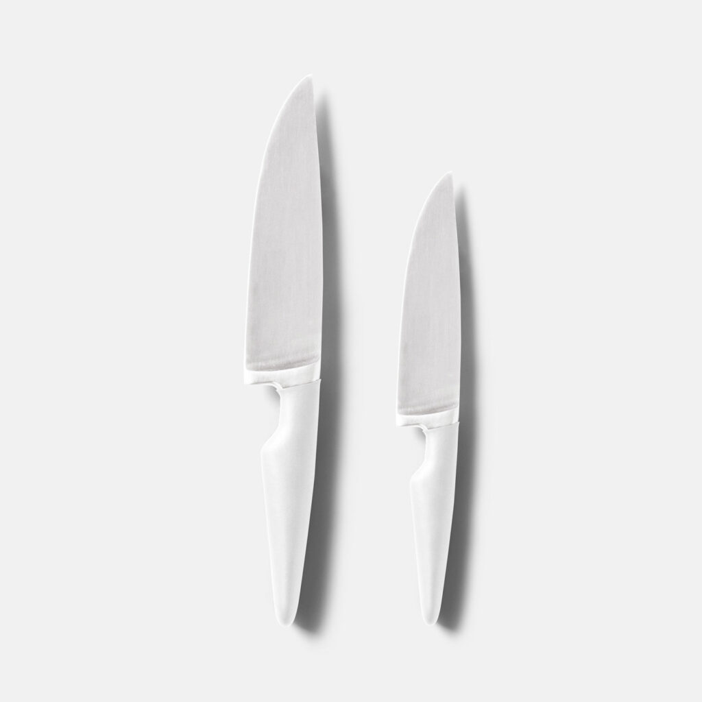Top View of Realistic Double Kitchen Knifes Mockup