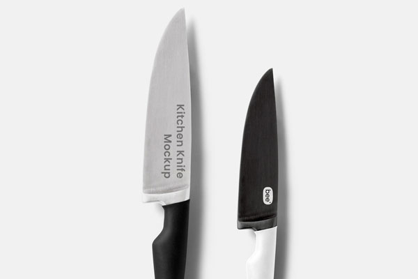 Top View of Realistic Double Kitchen Knifes Mockup