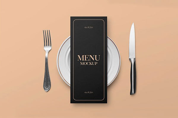Top View of Restaurant Menu Card Mockup on the Plate