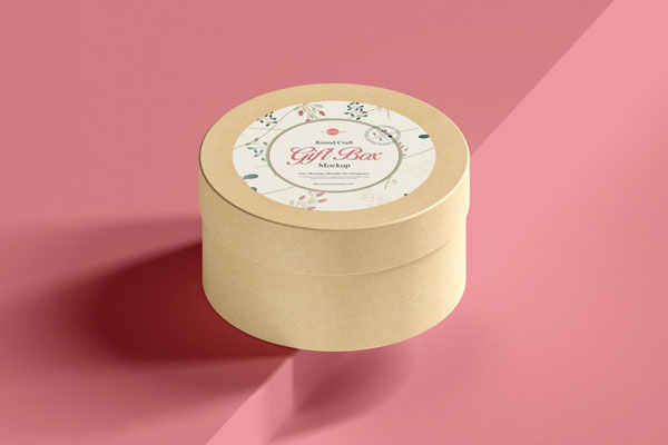 Top View of Round Craft Gift Box Mockup on Edge