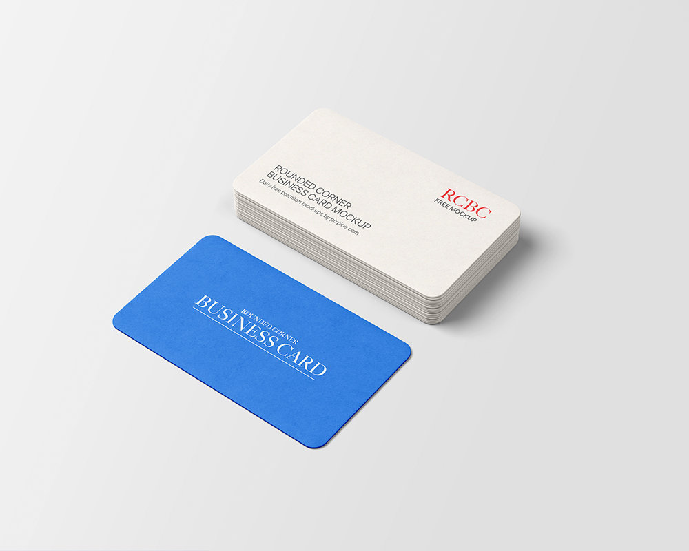 Top View of Rounded Corner Business Card Mockup