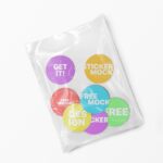 Top View of Seven Round Stickers in a Plastic Wrapping Mockup