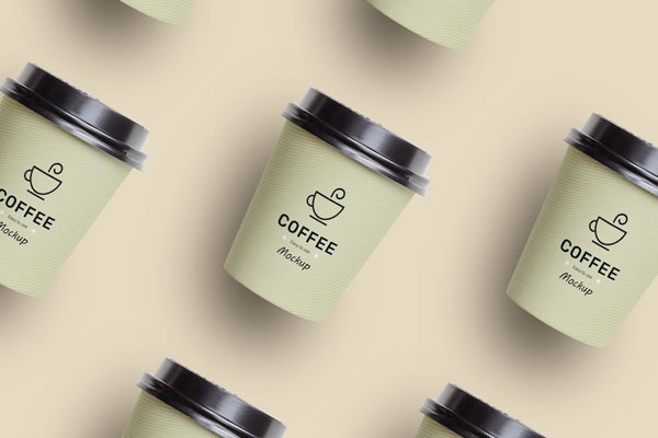 Top View of Several Disposable Coffee Cups Mockup