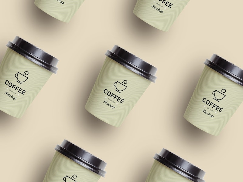 Top View of Several Disposable Coffee Cups Mockup