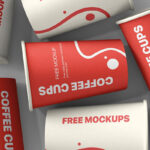 Top View of Some Paper Coffee Cups Mockup