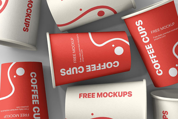 Top View of Some Paper Coffee Cups Mockup