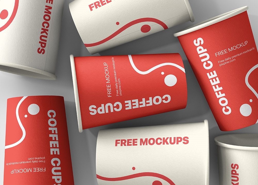 Top View of Some Paper Coffee Cups Mockup