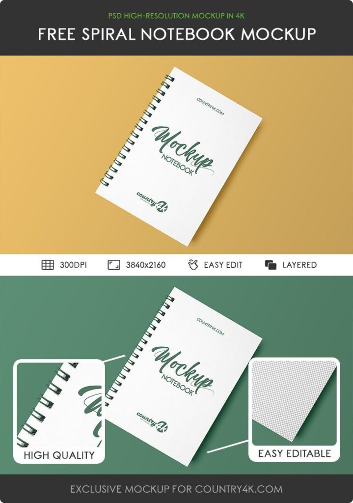 Top View of Spiral Notebook Mockup
