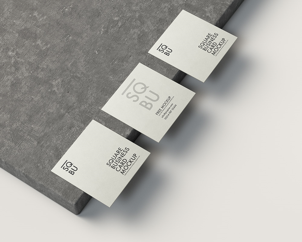 Top View of Square Business Card Mockup on Cement Block