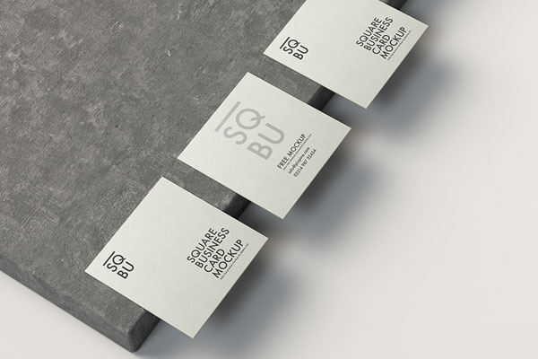 Top View of Square Business Card Mockup on Cement Block