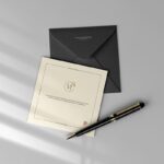 Top View of Square Invitation Card and Envelope Mockup