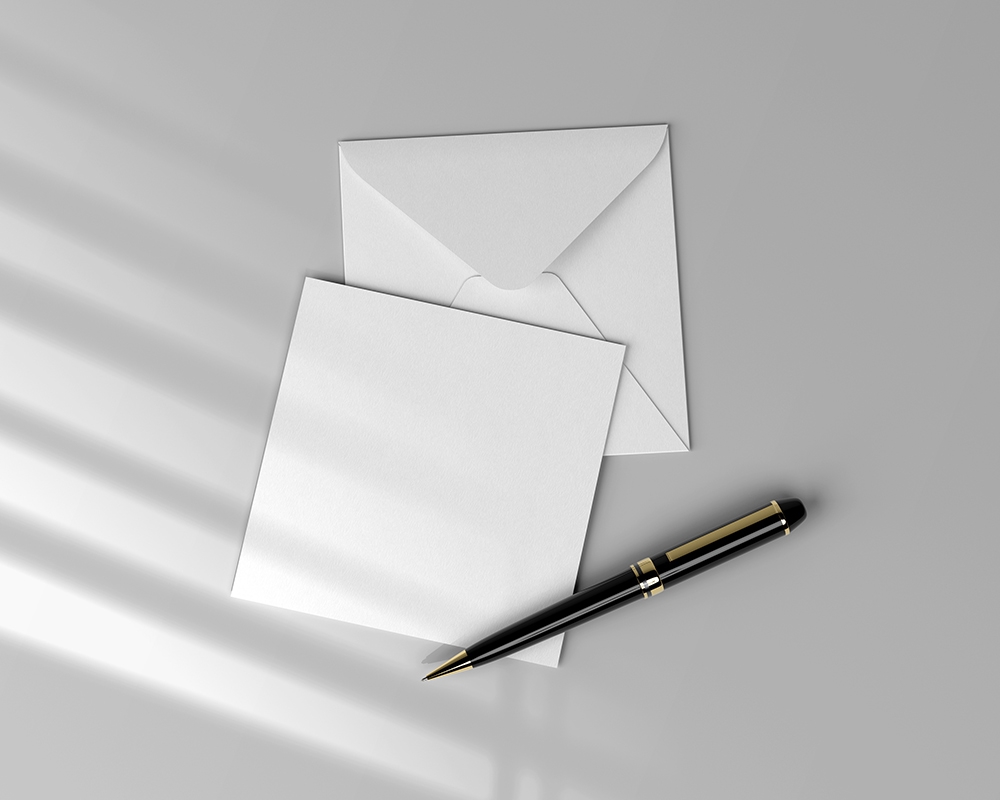 Top View of Square Invitation Card and Envelope Mockup