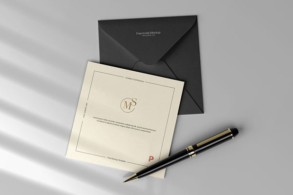 Top View of Square Invitation Card and Envelope Mockup
