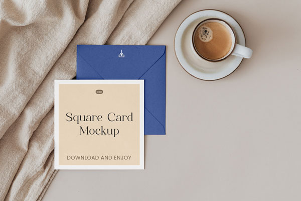 Top View of Square Open Card Mockup with Envelope