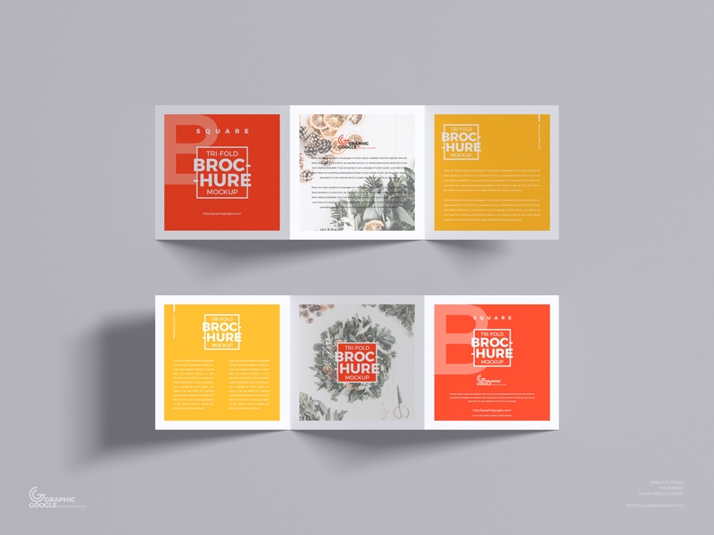 Top View of Square Tri-fold Brochure Mockup