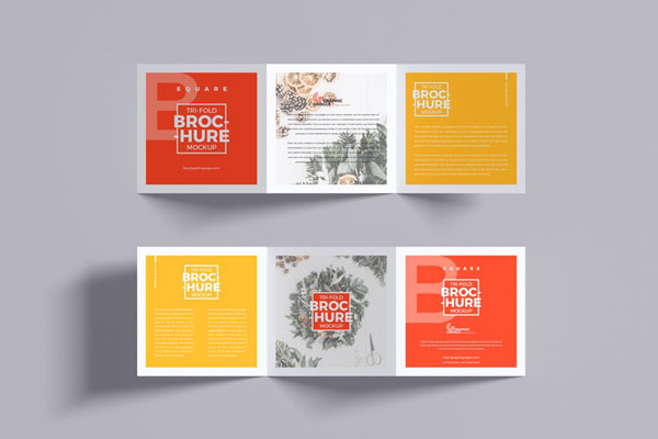 Top View of Square Tri-fold Brochure Mockup