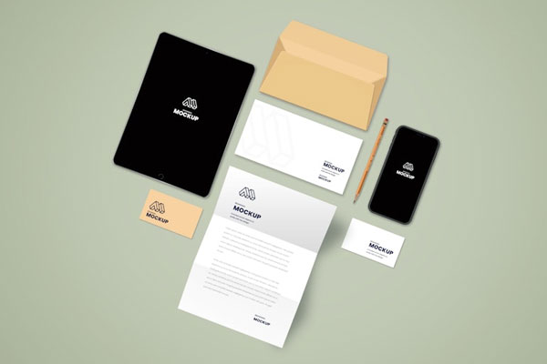 Top View of Stationery Branding Set Mockup