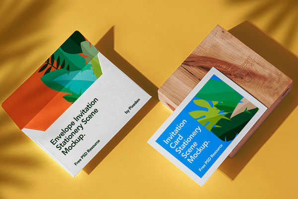Top View of Stationery Envelope and Invitation Card Mockup