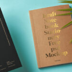 Top View of Stationery Set Kraft Notebook Mockup