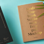 Top View of Stationery Set Kraft Notebook Mockup