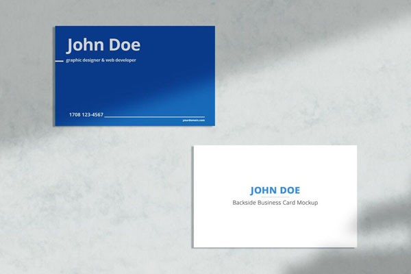 Top View of Front and Back of Business Card Mockup