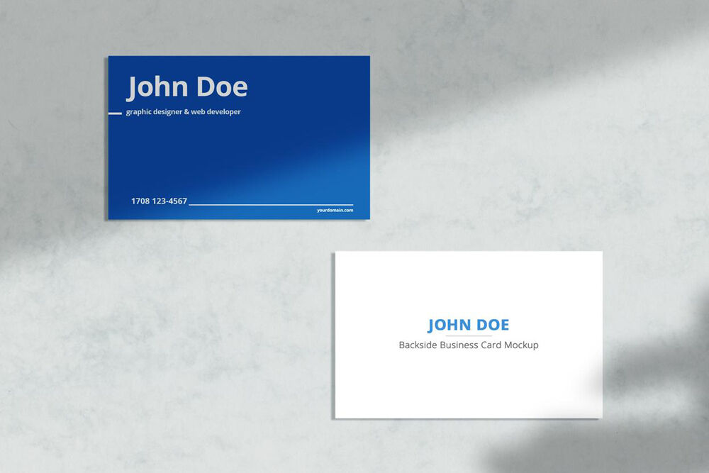 Top View of Front and Back of Business Card Mockup