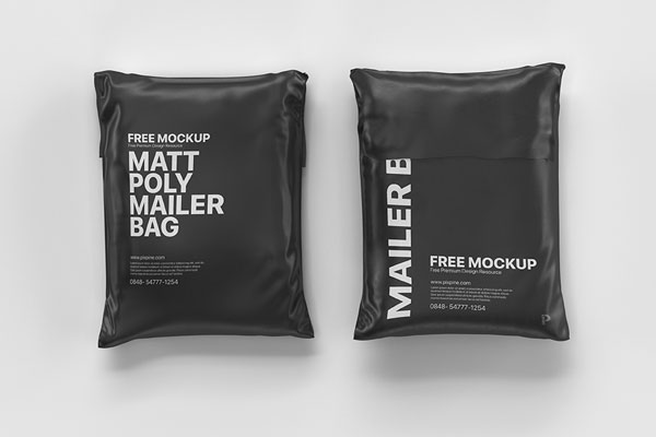 Top View of the Front and Back of a Matte Poly Mailer Bag Mockup