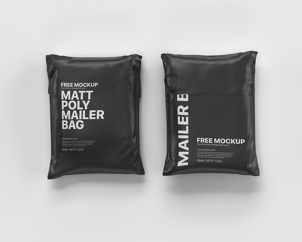 Top View of the Front and Back of a Matte Poly Mailer Bag Mockup