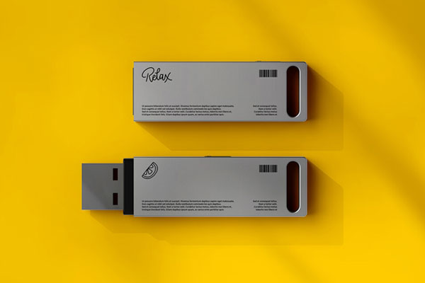 Top View of the Front and Back of a USB Drive Mockup