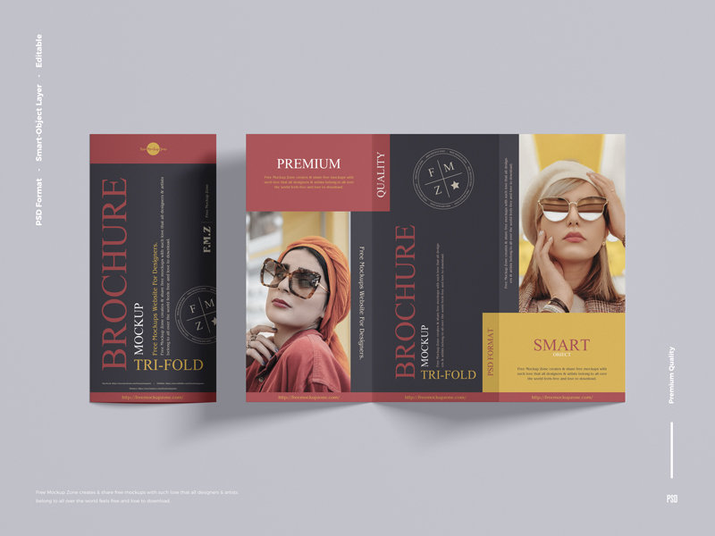 Top View of Tri-fold Brochure Mockup FREE PSD
