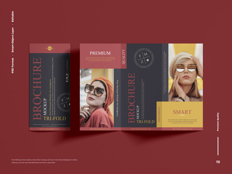Top View of Tri-fold Brochure Mockup