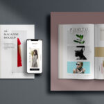 Top view of Two A4 Magazines and a iPhone X Mockup