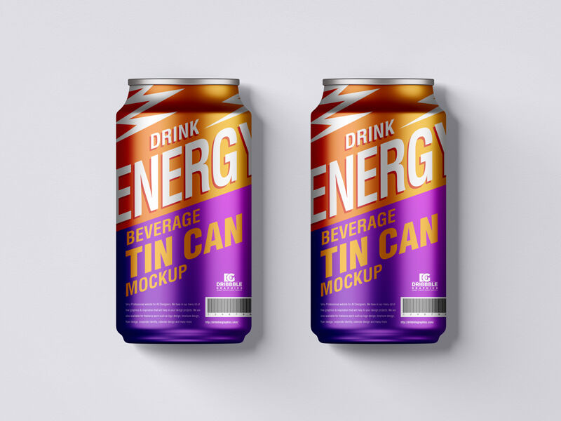 Top View of Two Beverage Tin Cans Mockup