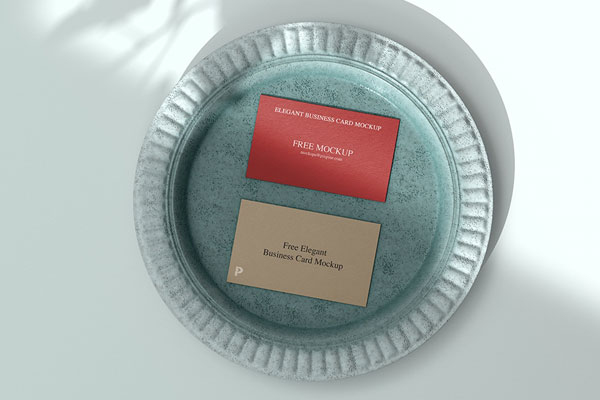 Top View of Two Elegant Business Cards Mockup
